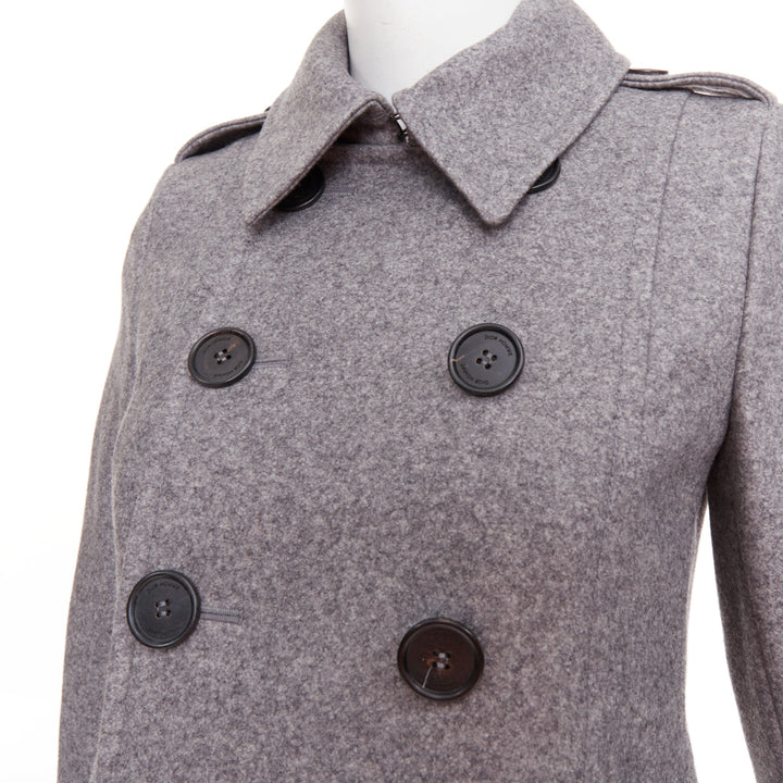 DIOR HOMME grey speckled wool blend felt double breasted epaulet coat FR38 M