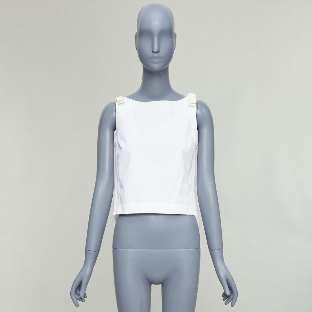 FENDI cream cotton bow shoulders square neck flare top IT36 XXS
