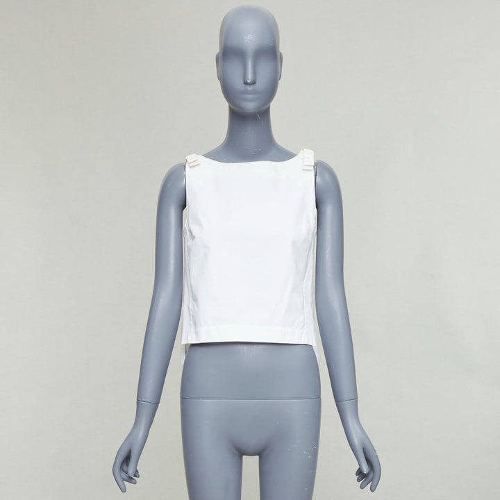 FENDI cream cotton bow shoulders square neck flare top IT36 XXS