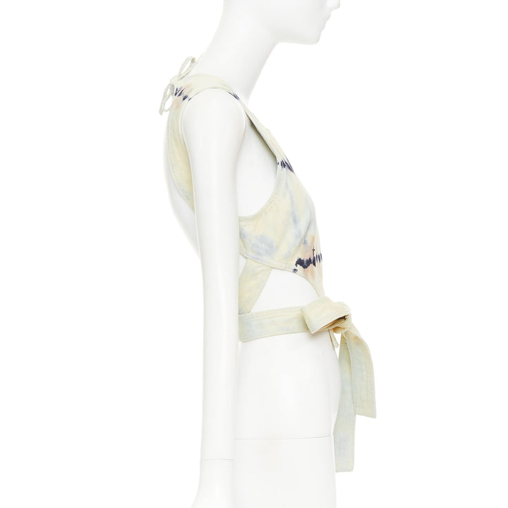 CHRISTIAN DIOR 2021 grey blue tie dye cotton tie open back crop top FR40 S