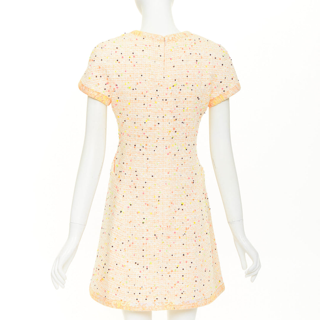 CHANEL 2019 Runway pastel peach multi color speckle tweed lace dress FR36 XS
