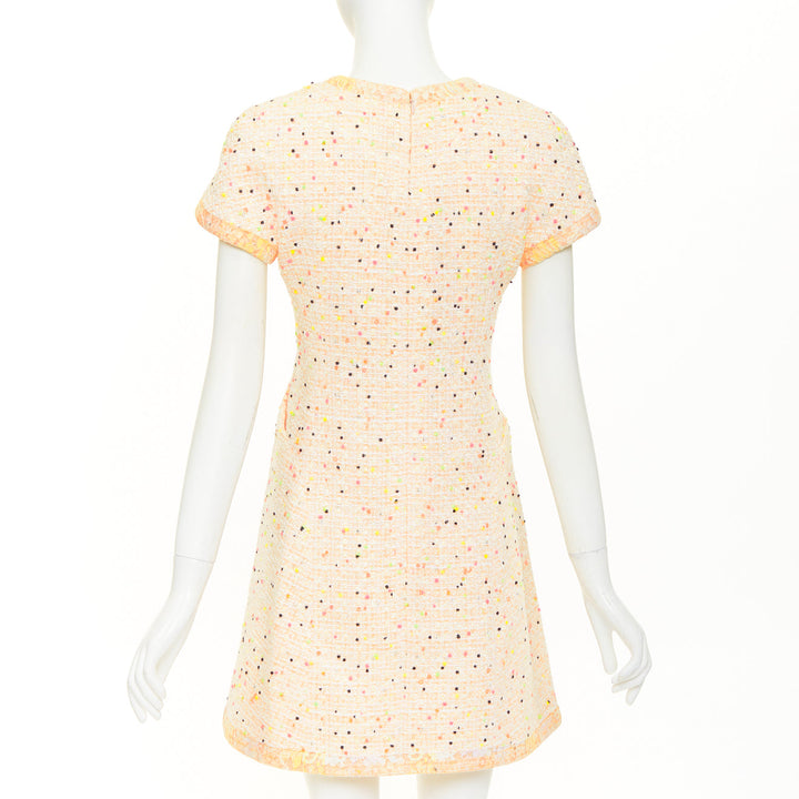 CHANEL 2019 Runway pastel peach multi color speckle tweed lace dress FR36 XS