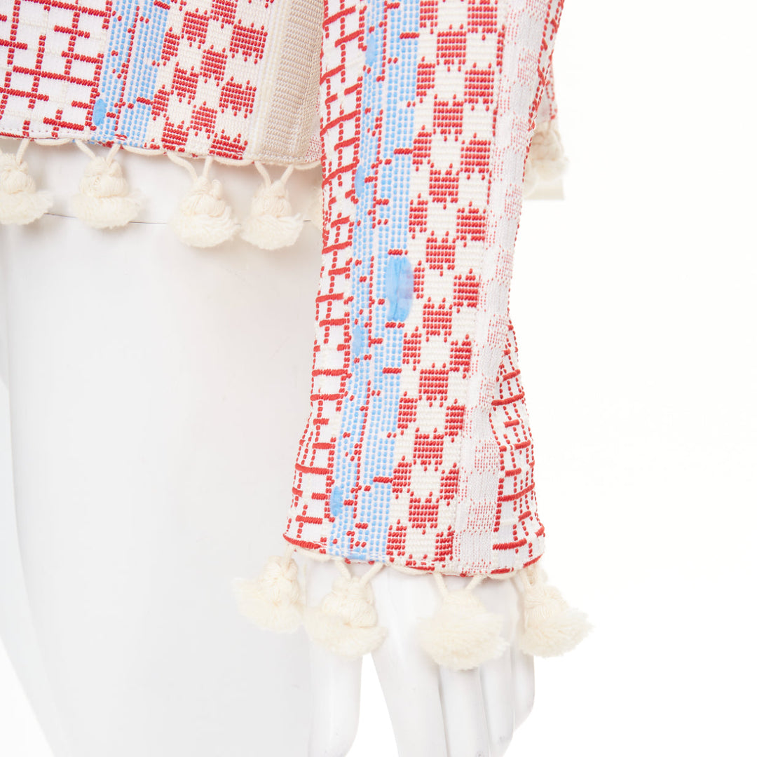ALTUZARRA 2016 Runway Ghianda geometric check weave pompom jacket FR42 L