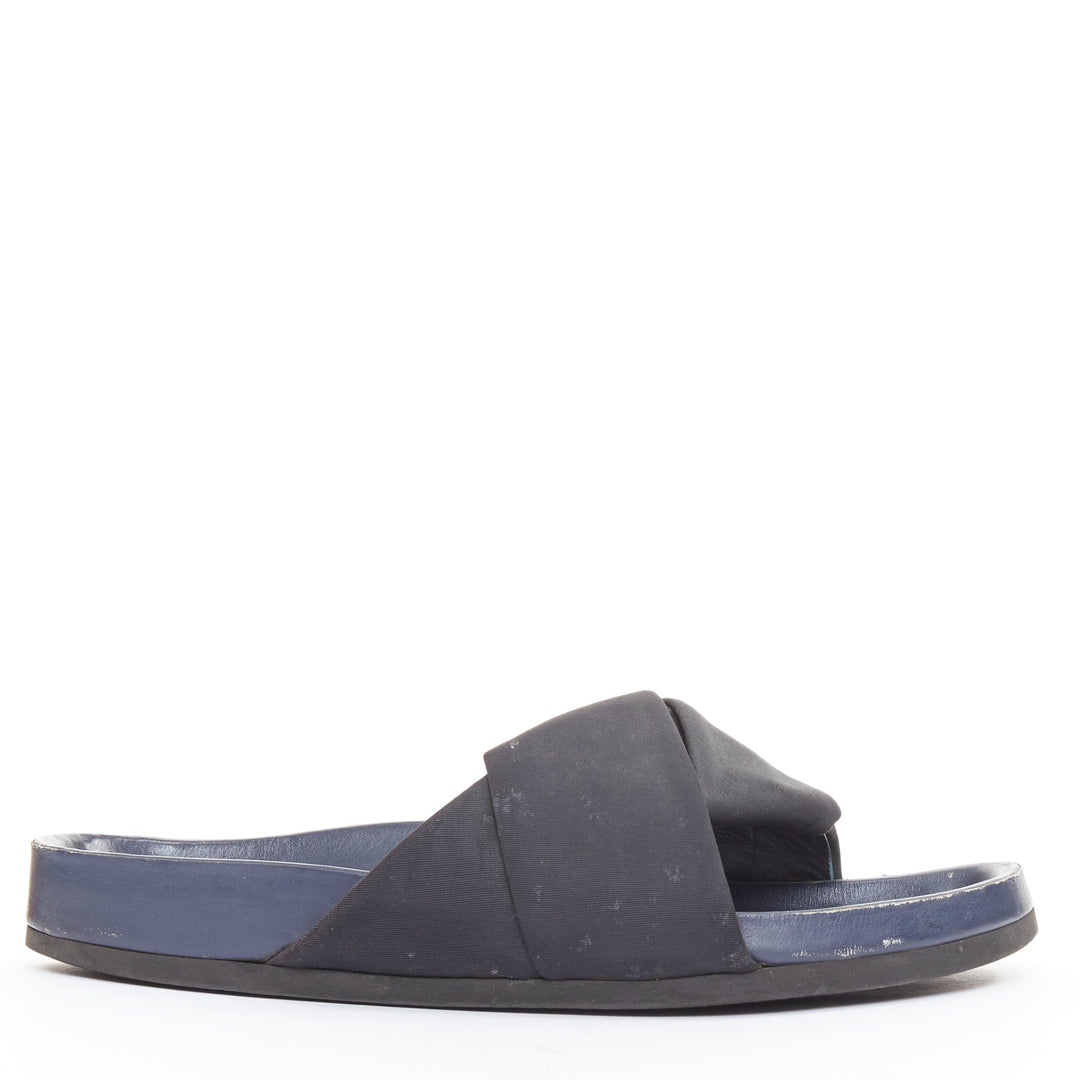 OLD CELINE 2014 Phoebe Philo Twist Boxy black grosgrain navy leather slides EU41