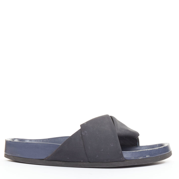 OLD CELINE 2014 Phoebe Philo Twist Boxy black grosgrain navy leather slides EU41