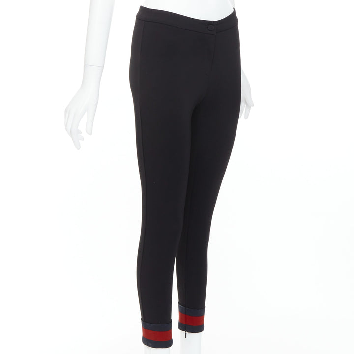 GUCCI black viscose blend red web cuff tapered pants S