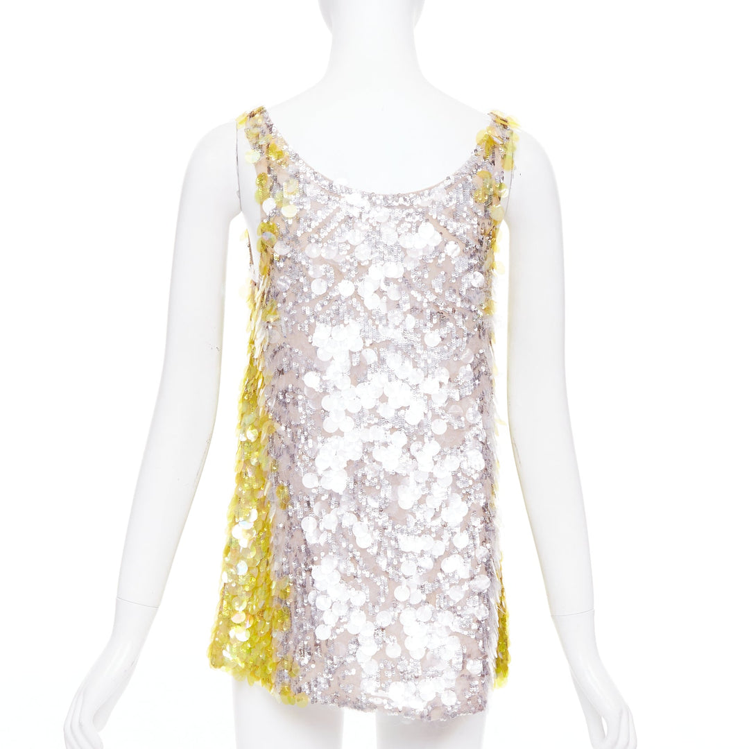 VALENTINO yellow poudre silver giallo sequined pailettes silk vest IT40 S