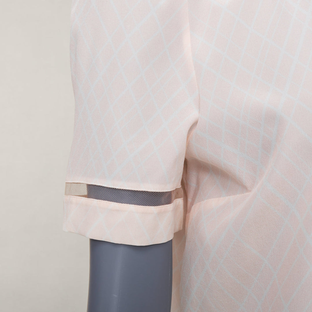 FENDI pink silky nude FF monogram crew collar diamond checked short sleeve top