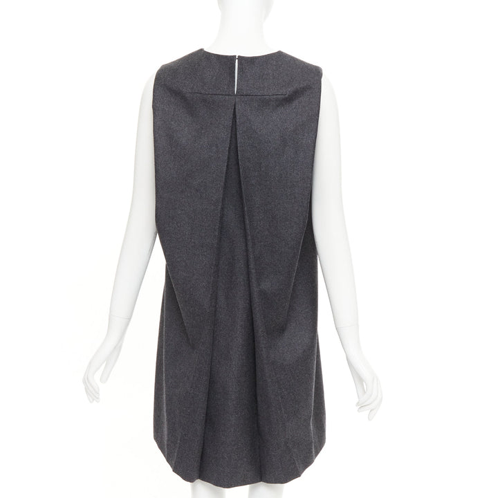 YVES SAINT LAURENT 2009 grey wool metallic sheen back mini dress FR34 XXS