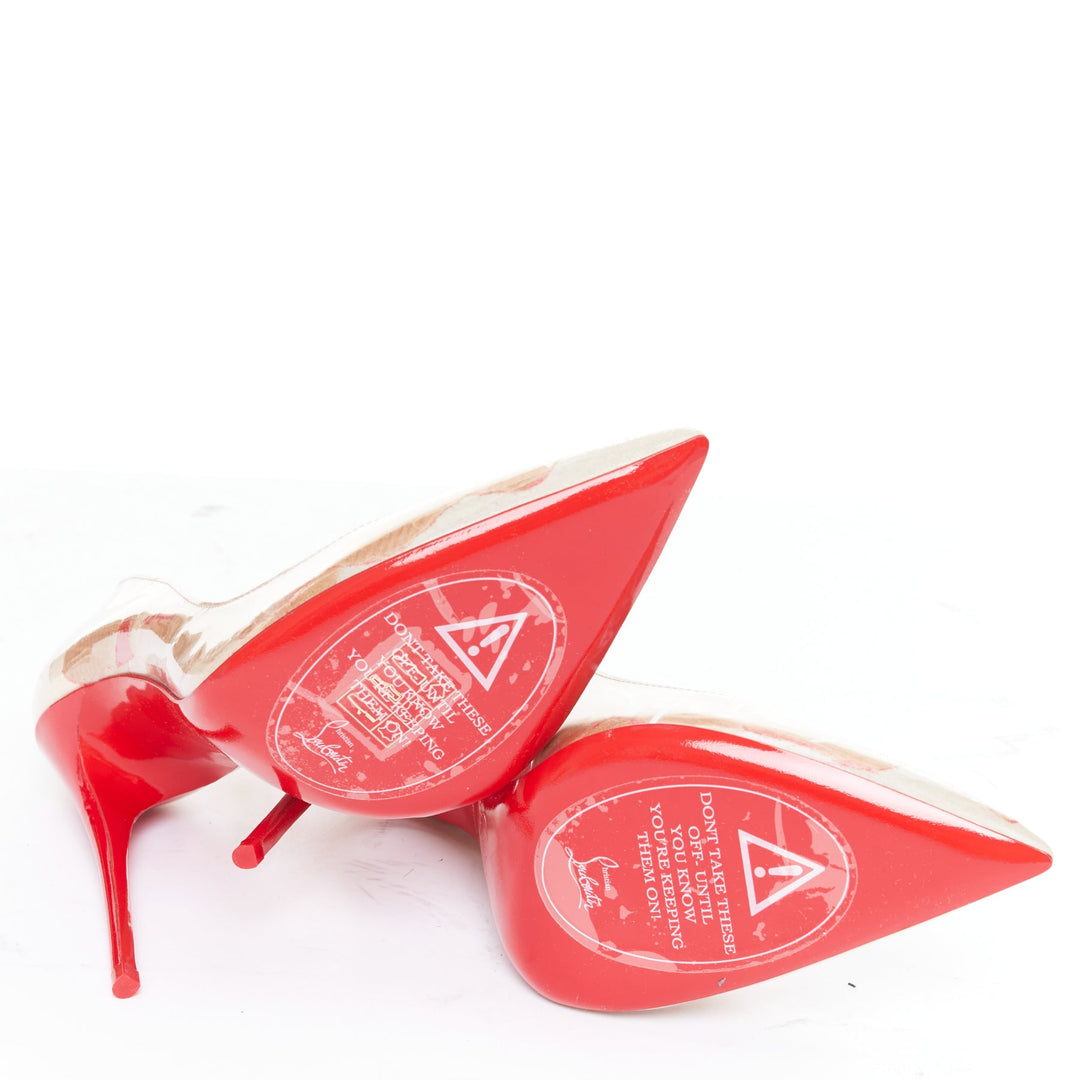 CHRISTIAN LOUBOUTIN So Kate 120 Loubi Kraft laminated paper PVC pumps EU38
