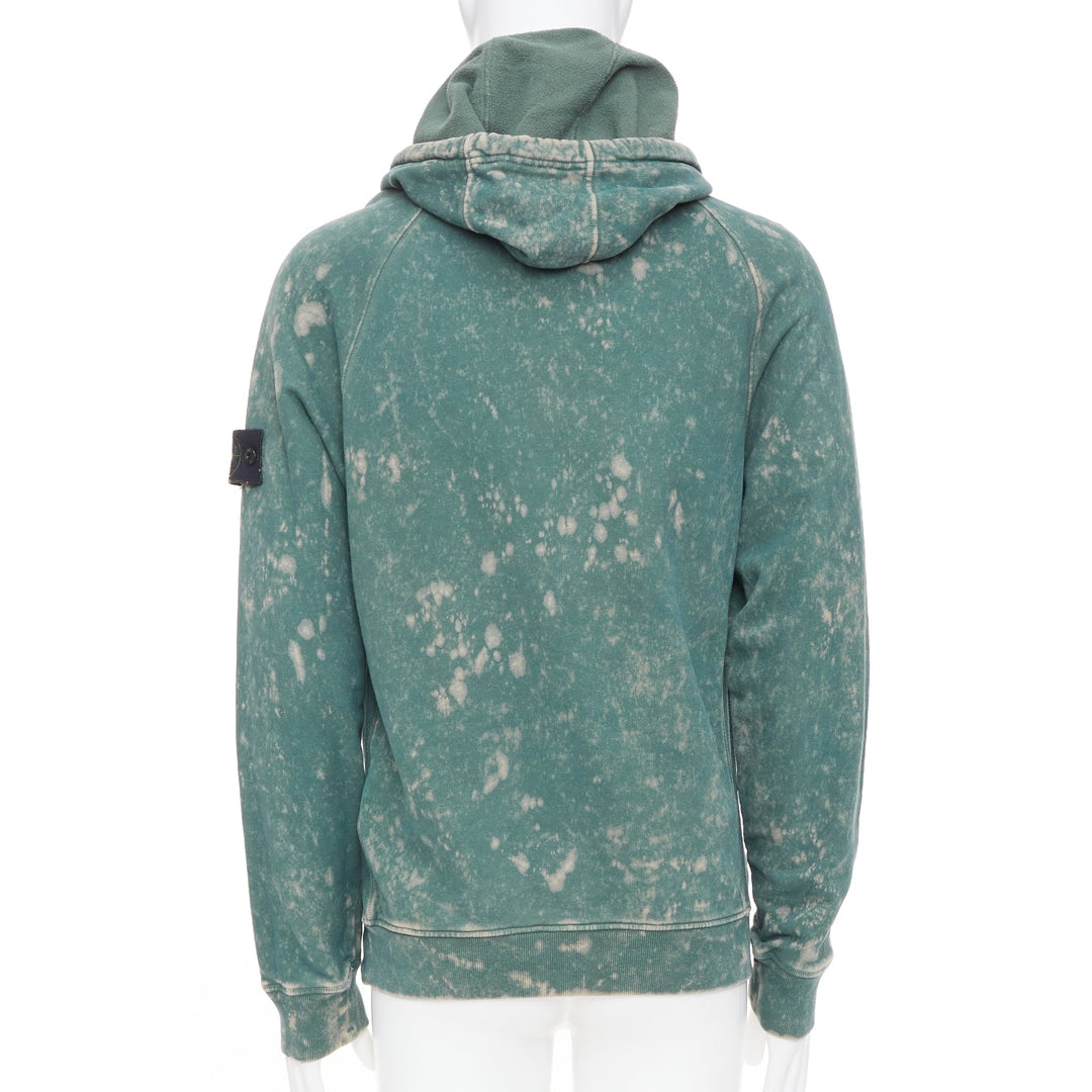 STONE ISLAND 2022 Off-Dye OVD Treatment Cotton fleece hoodie green marbled M