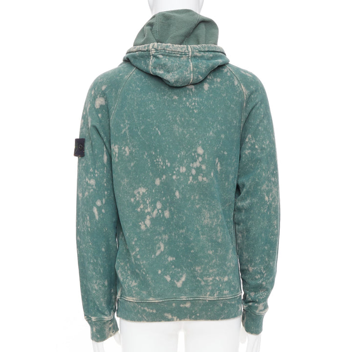 STONE ISLAND 2022 Off-Dye OVD Treatment Cotton fleece hoodie green marbled M