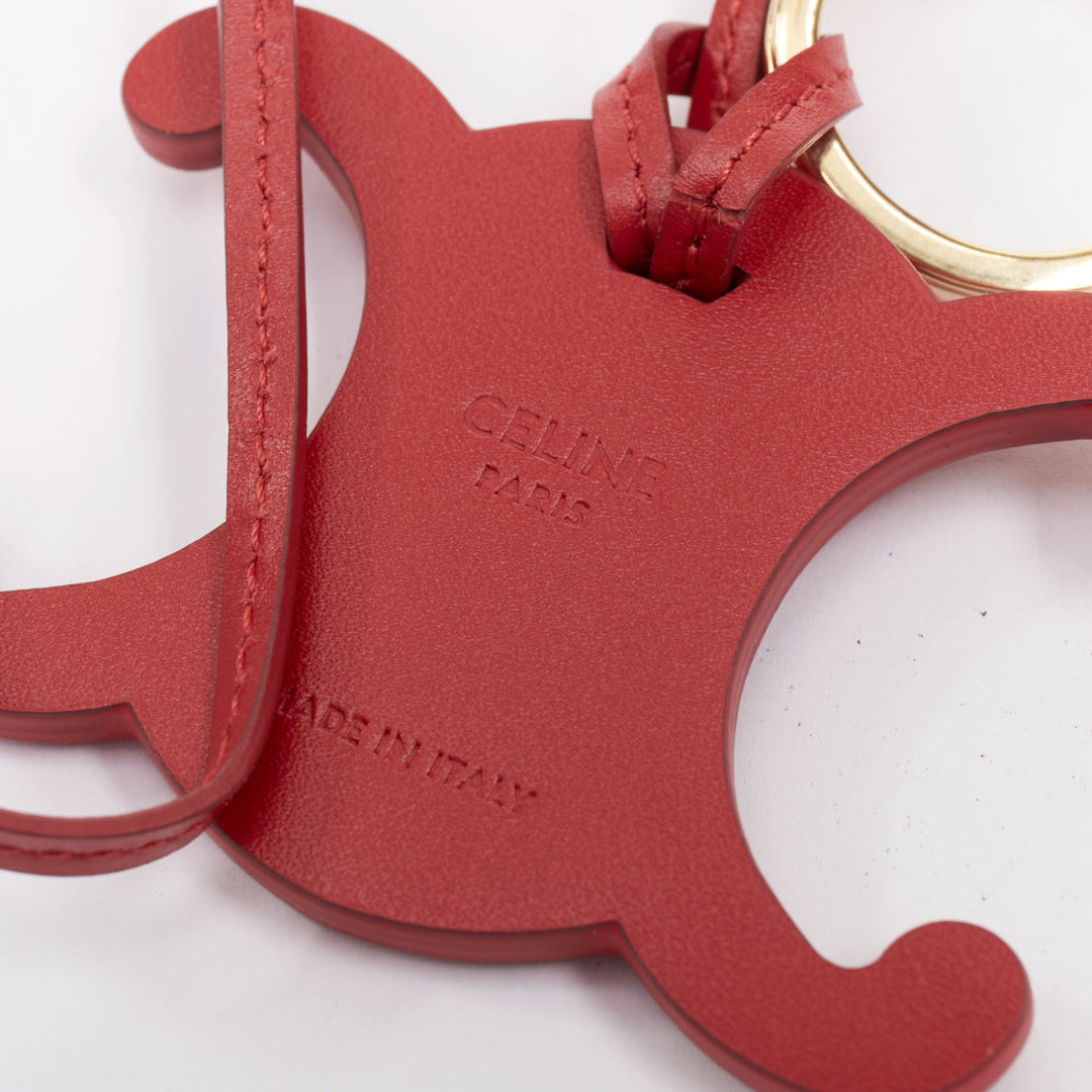 CELINE red smooth calfskin Triomphe gold hardware keyring bag charm