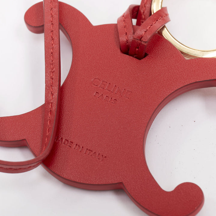 CELINE red smooth calfskin Triomphe gold hardware keyring bag charm
