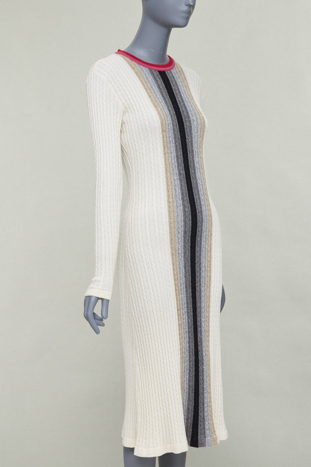 MARCO DE VINCENZO cashmere cream colorblock striped ribbed knit dress FR38 M