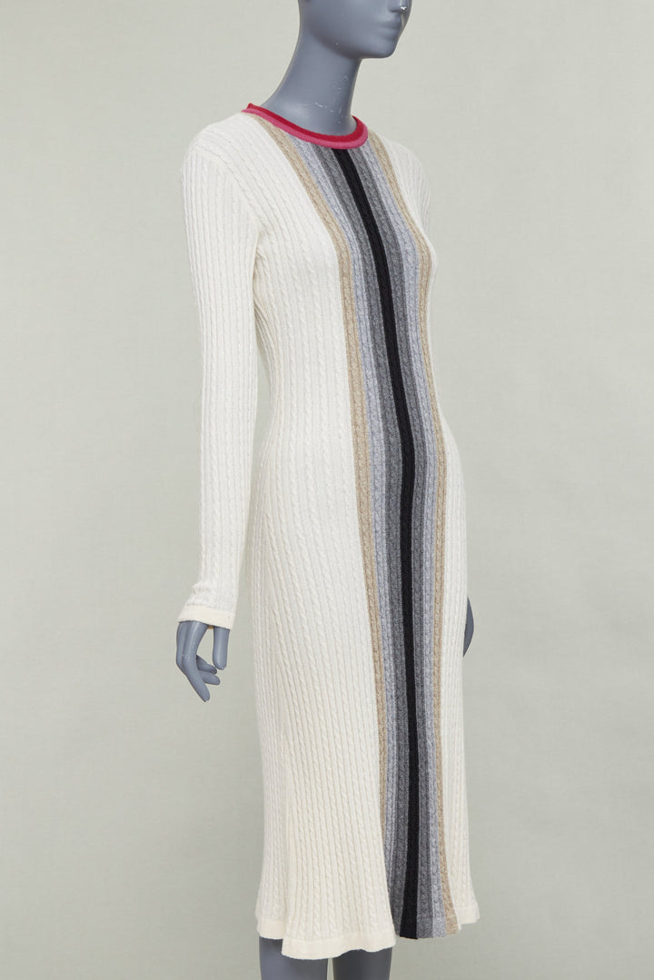 MARCO DE VINCENZO cashmere cream colorblock striped ribbed knit dress FR38 M