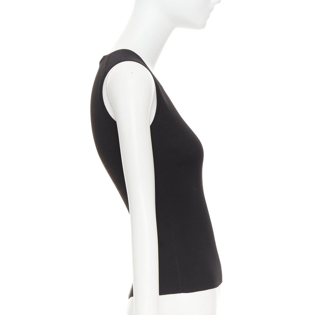 HERMES Vintage black cotton ribbed body con round neck vest XS
