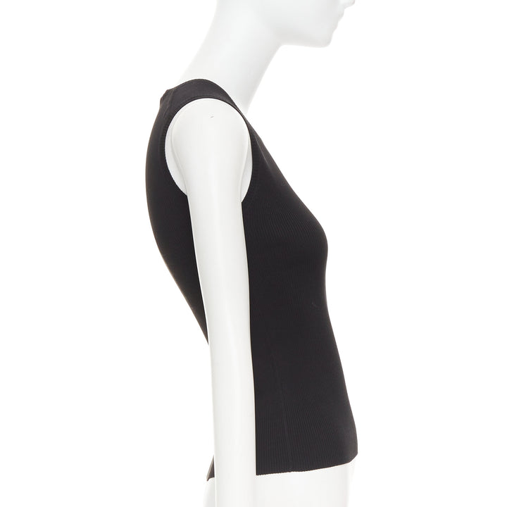 HERMES Vintage black cotton ribbed body con round neck vest XS