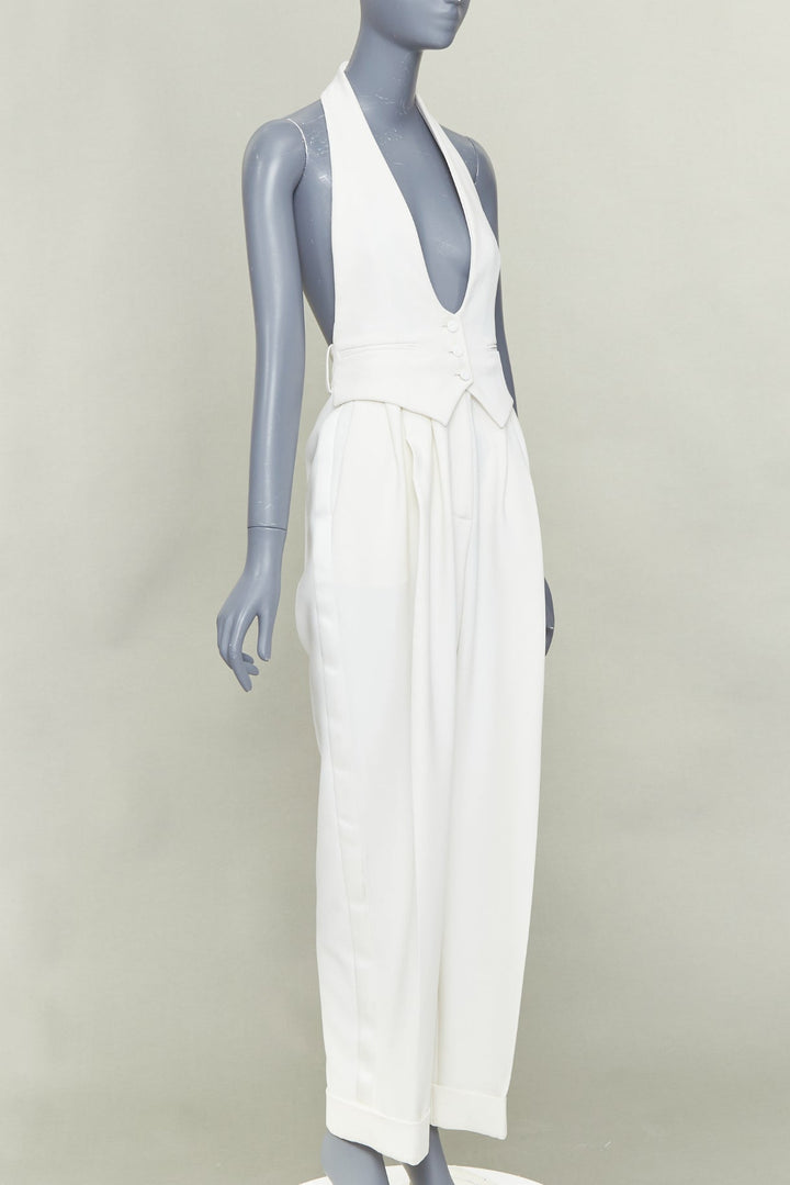 ALEXANDRE VAUTHIER COUTURE off white crepe halter neck waistcoat jumpsuit