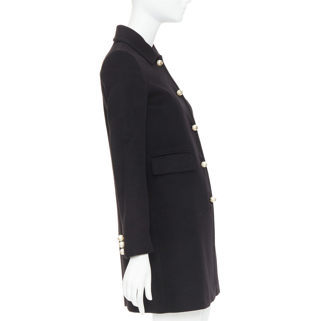 GUCCI 2015 black wool GG pearl button collared pocketed coat IT36 XXS
