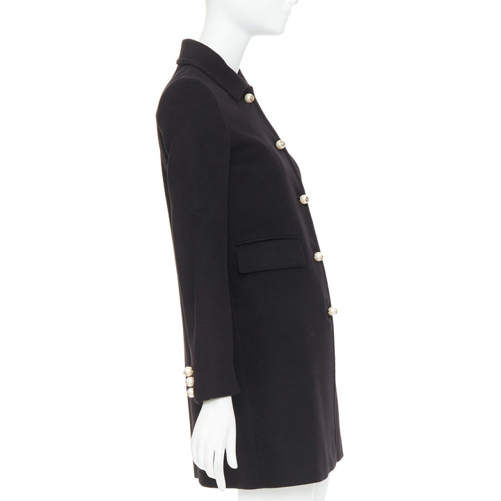 GUCCI 2015 black wool GG pearl button collared pocketed coat IT36 XXS