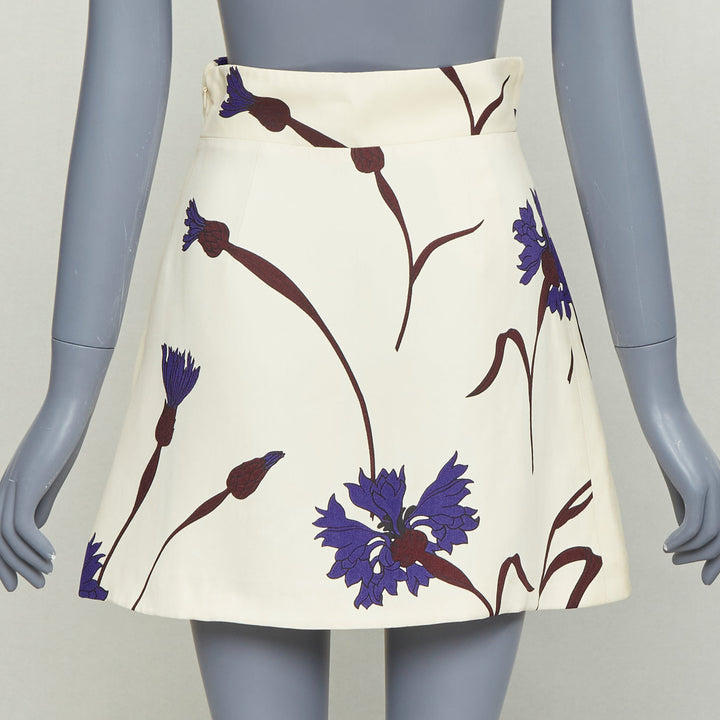MIU MIU 2014 cream purple floral high waisted Aline skirt IT38 XS