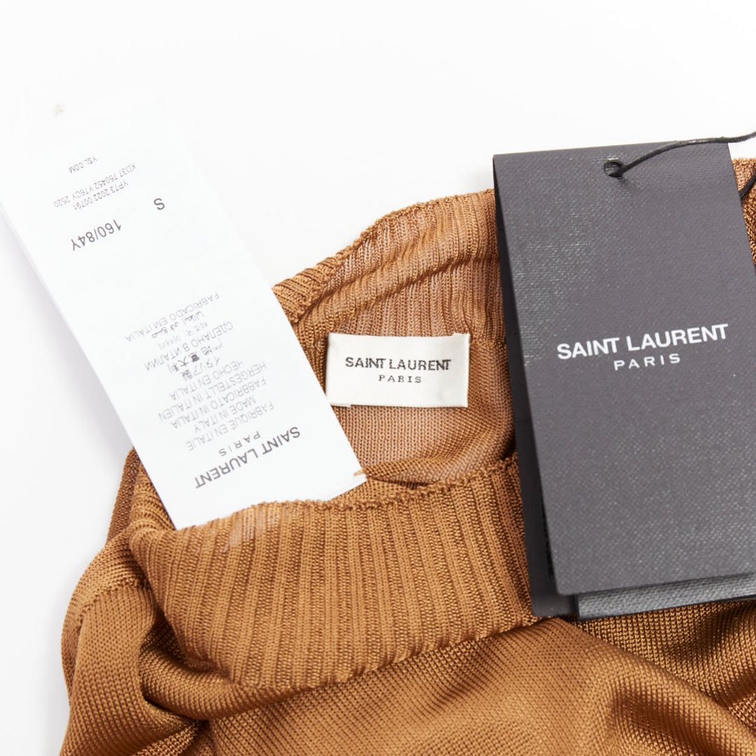 SAINT LAURENT Anthony Vaccarello 2022 warm brown crew neck sheer maxi dress S