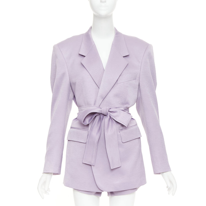 DZOJCHEN lavender purple satin double breasted belted blazer short set XS