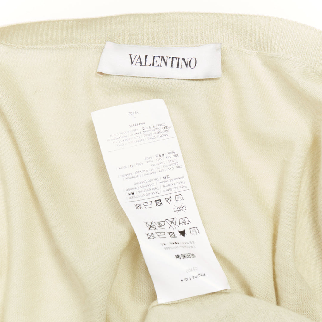 VALENTINO beige cashmere silk bead embellished crop cardigan M