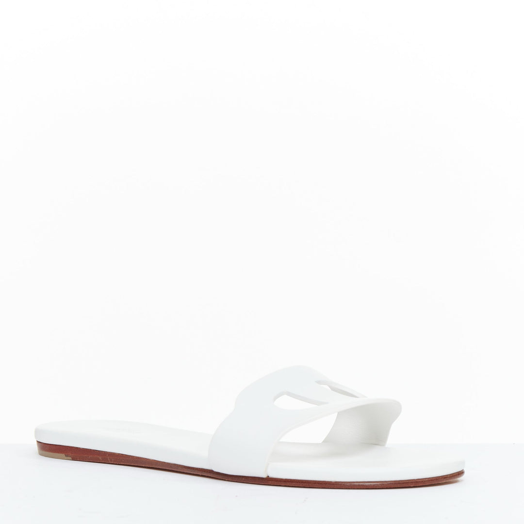 HERMES Lisboa Chaine d'Ancre white leather cut out flat sandal slippers EU37.5