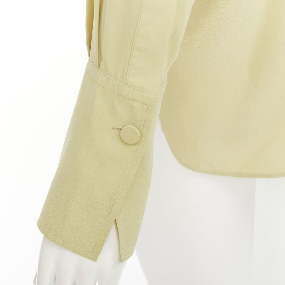 JOSEPH Geoff pea green silk toile tie neck buttons long sleeve blouse FR36 S