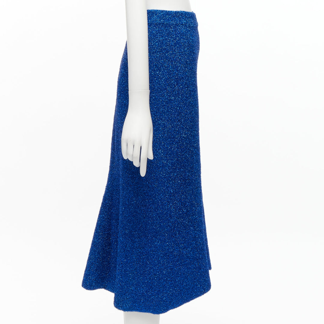 BALENCIAGA Demna 2016 blue metallic tinsel high waist high low midi skirt FR36 S