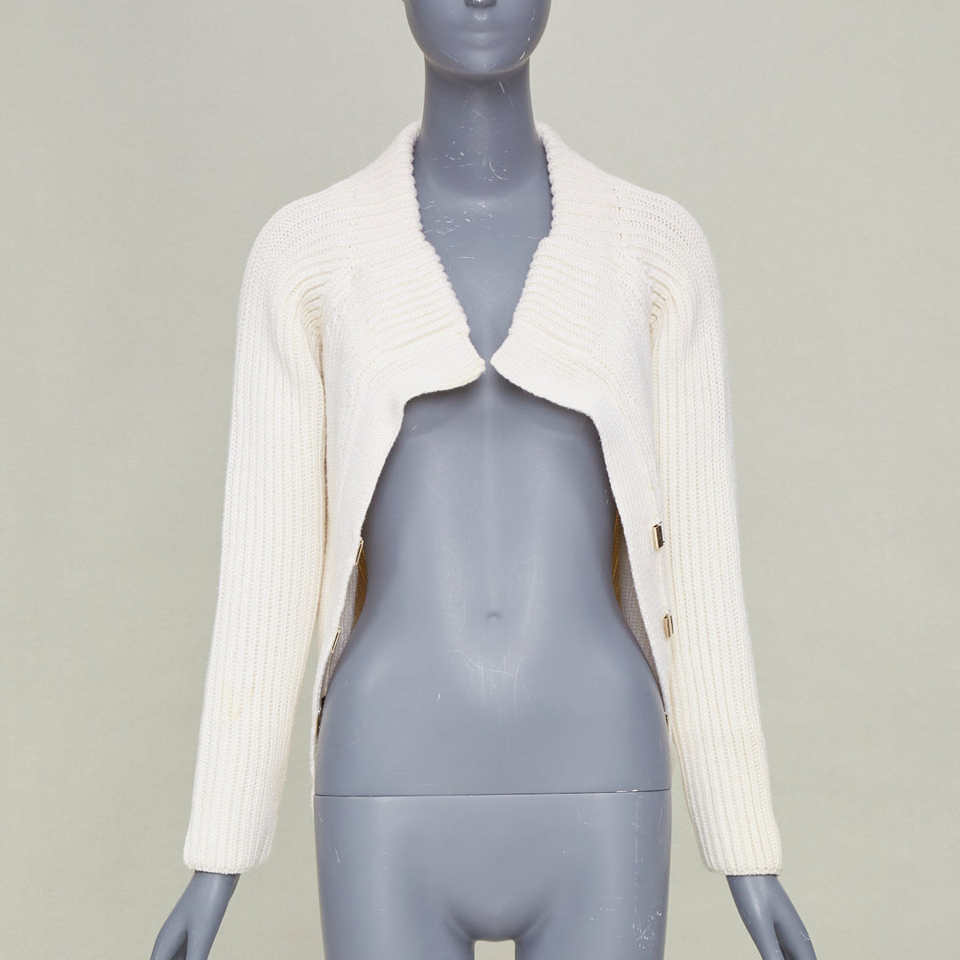 GUCCI Tom Ford Vintage ribbed toggle gold hardware leather belt cardigan top S