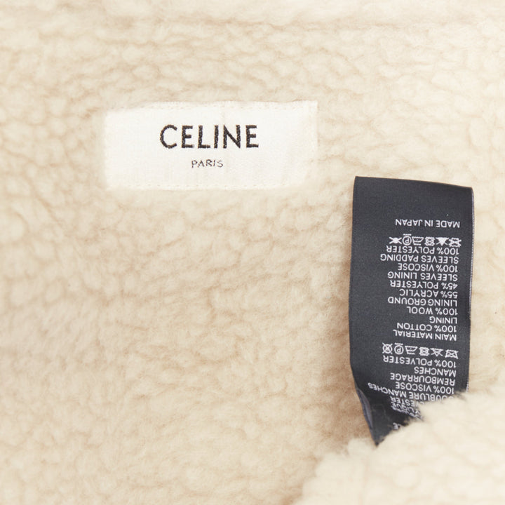 CELINE 2021 Hedi Slimane bleached denim cream shearling lined trucker jacket XS