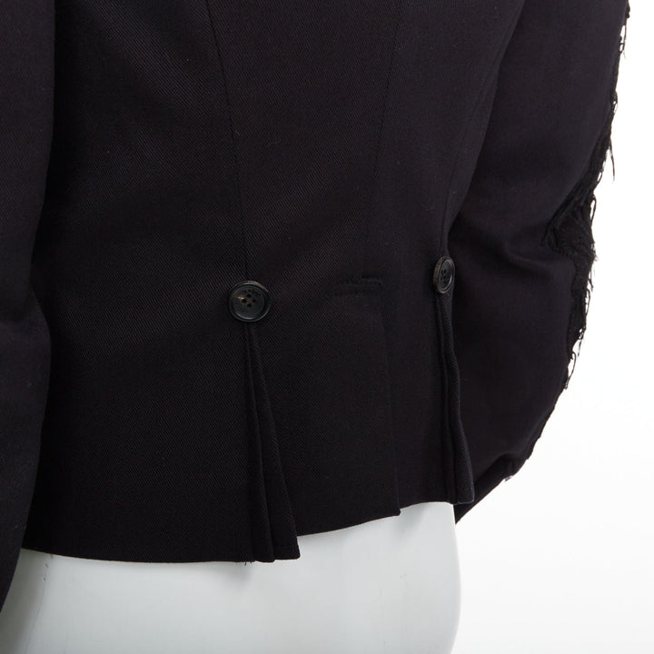 JOHN GALLIANO black fringe embellished sleeve double breasted jacket FR46 S