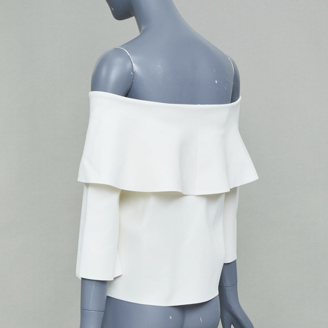 STELLA MCCARTNEY ivory off shoulder ruffle layer structured knit top