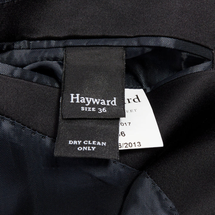 HAYWARD black wool mohair peak lapel double breasted tuxedo suit Sz36 XS