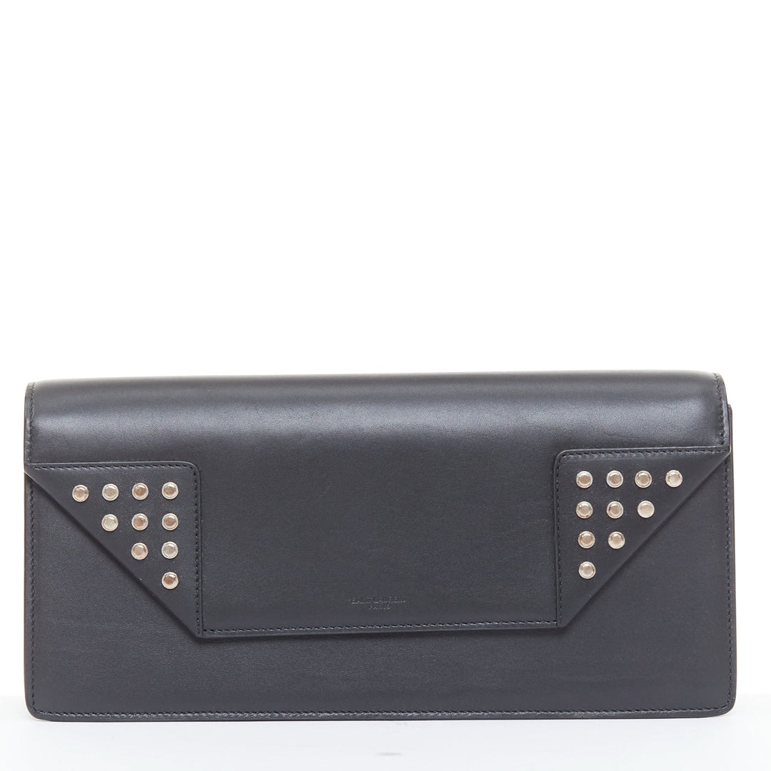 SAINT LAURENT Betty black smooth leather silver studded envelope clutch bag