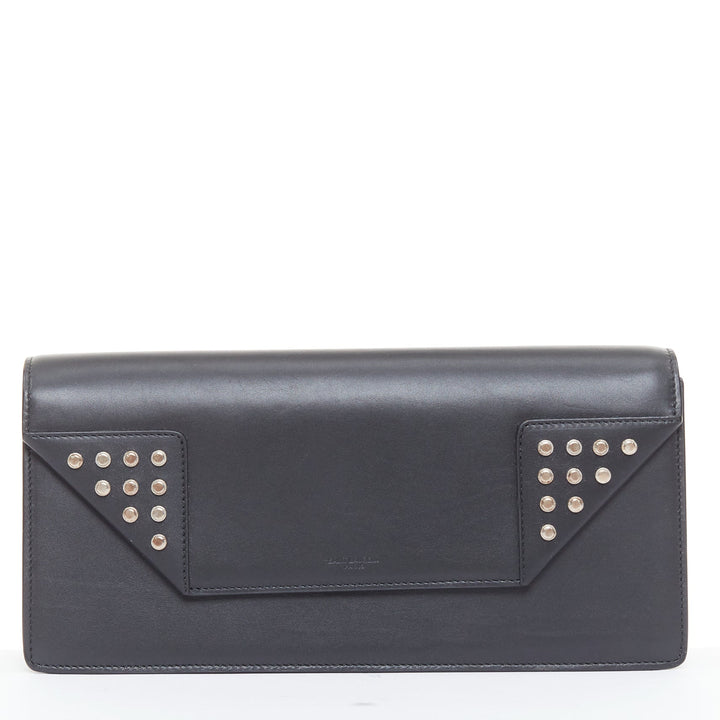 SAINT LAURENT Betty black smooth leather silver studded envelope clutch bag