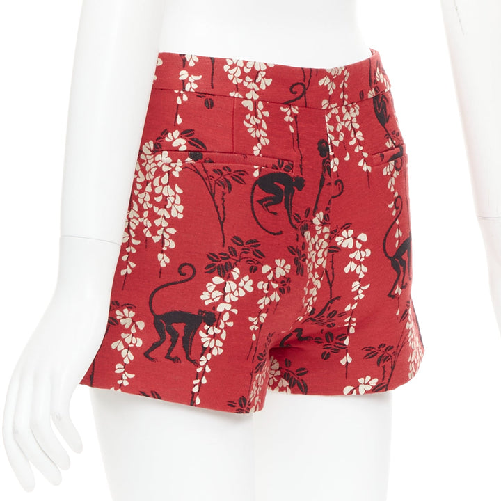 RED VALENTINO red monkey floral cotton blend jacquard mini shorts IT38 XS