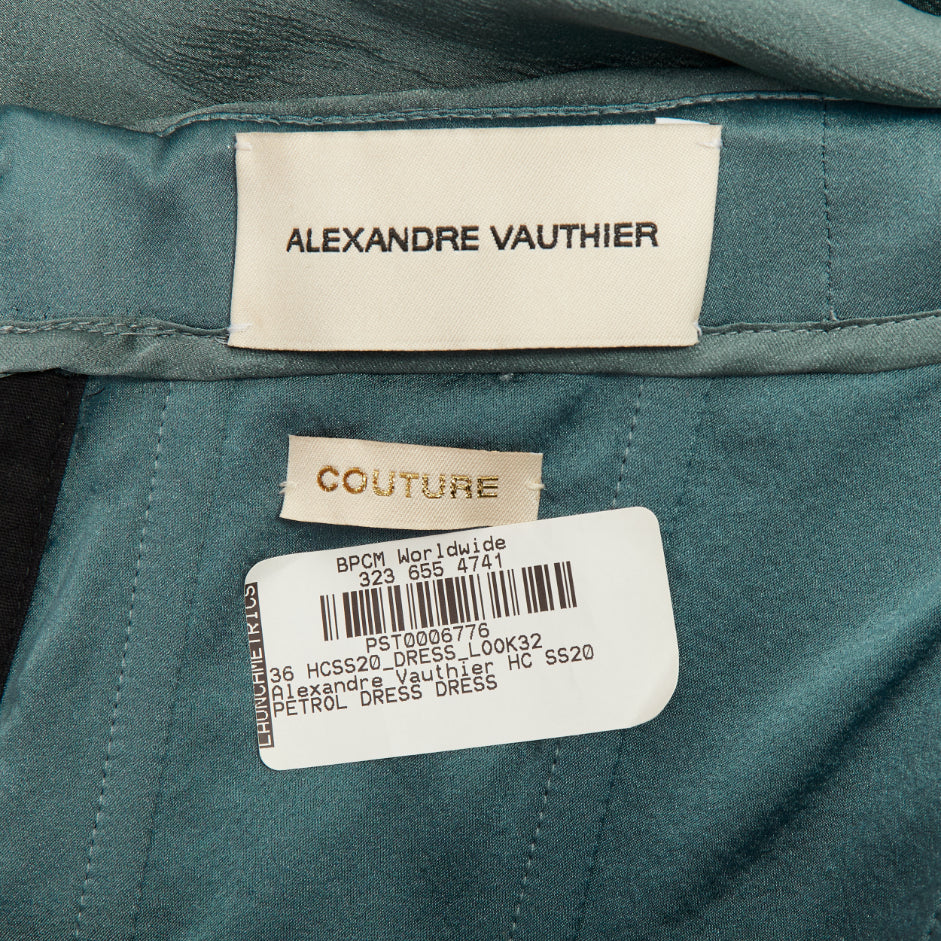 ALEXANDRE VAUTHIER COUTURE 2020 Runway petrol jewel green strapless cape gown