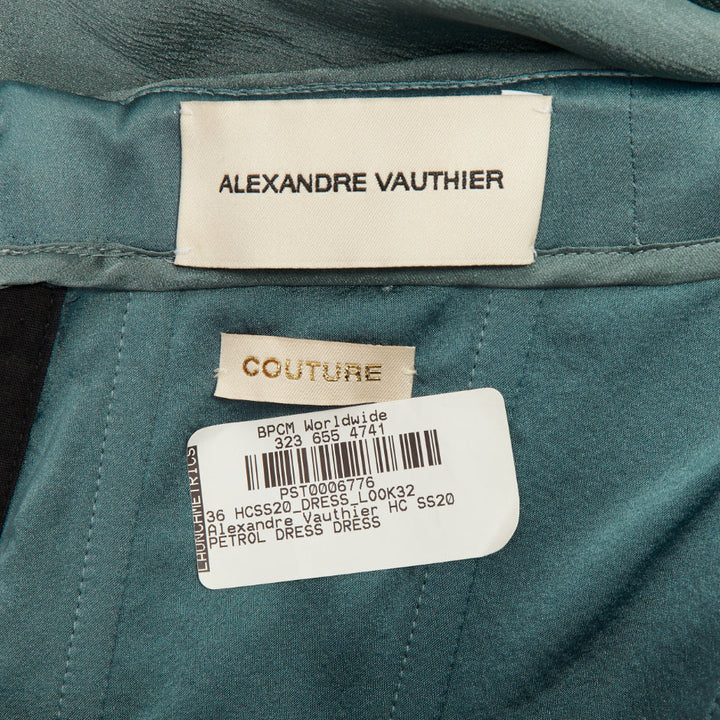 ALEXANDRE VAUTHIER COUTURE 2020 Runway petrol jewel green strapless cape gown