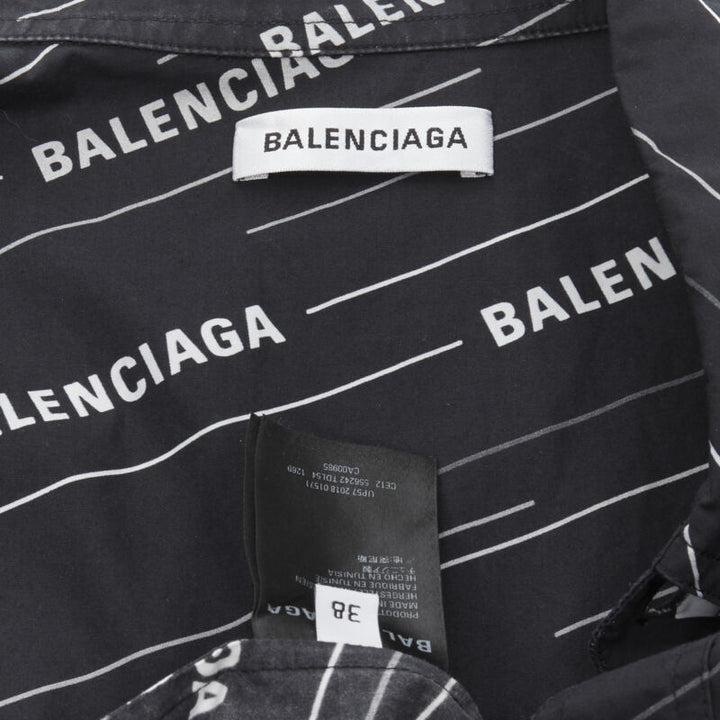 BALENCIAGA 2018 Demna black white logo print oversized short sleeve shirt EU38 S