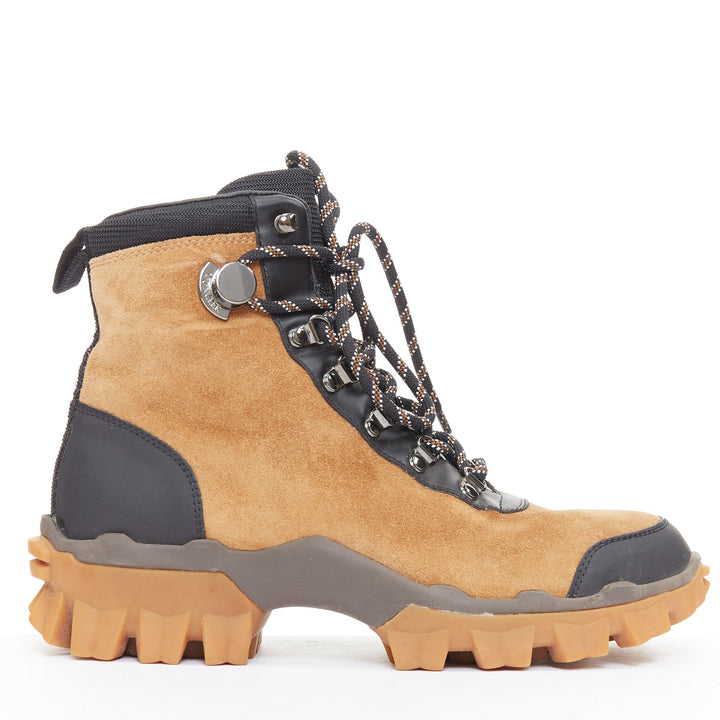 MONCLER Helis brown sided leather black hiking ankle boots EU37