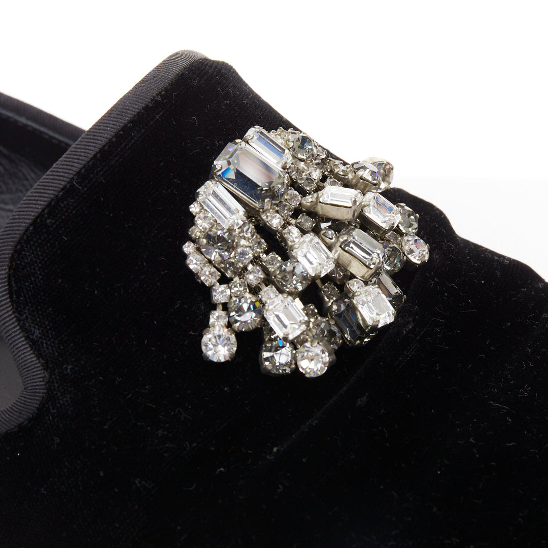 GIUSEPPE ZANOTT RemyeI black velvet crystal brooch le smoking loafers EU43