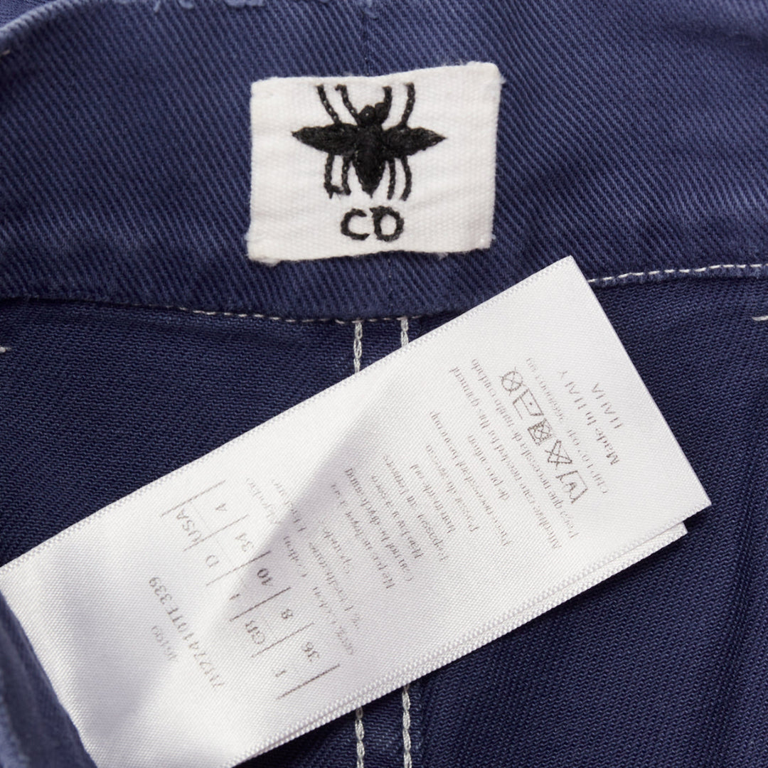DIOR blue cotton whtie stitch palm print back utility cargo pants FR36 S