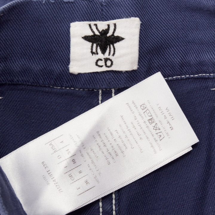 DIOR blue cotton whtie stitch palm print back utility cargo pants FR36 S