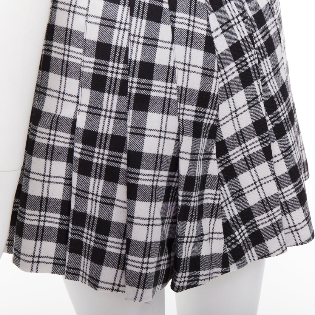 RED VALENTINO black grey 100% virgin wool checked tartan mini skort IT38 XS
