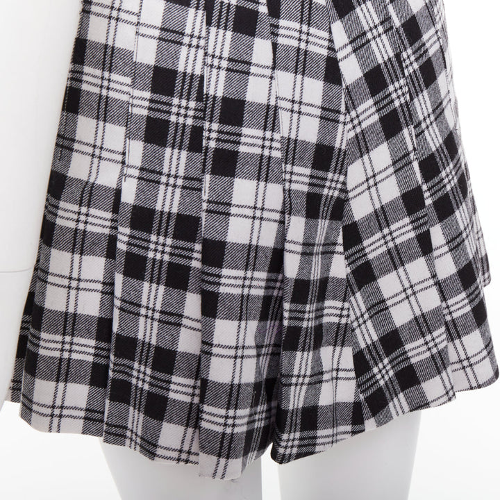 RED VALENTINO black grey 100% virgin wool checked tartan mini skort IT38 XS