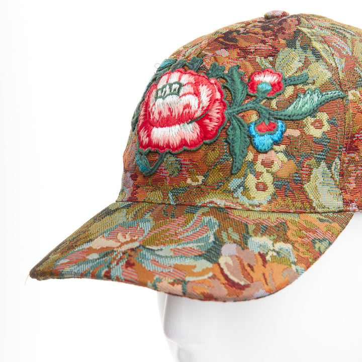 GUCCI green brown floral jacquard embroidered baseball cap 57cm S